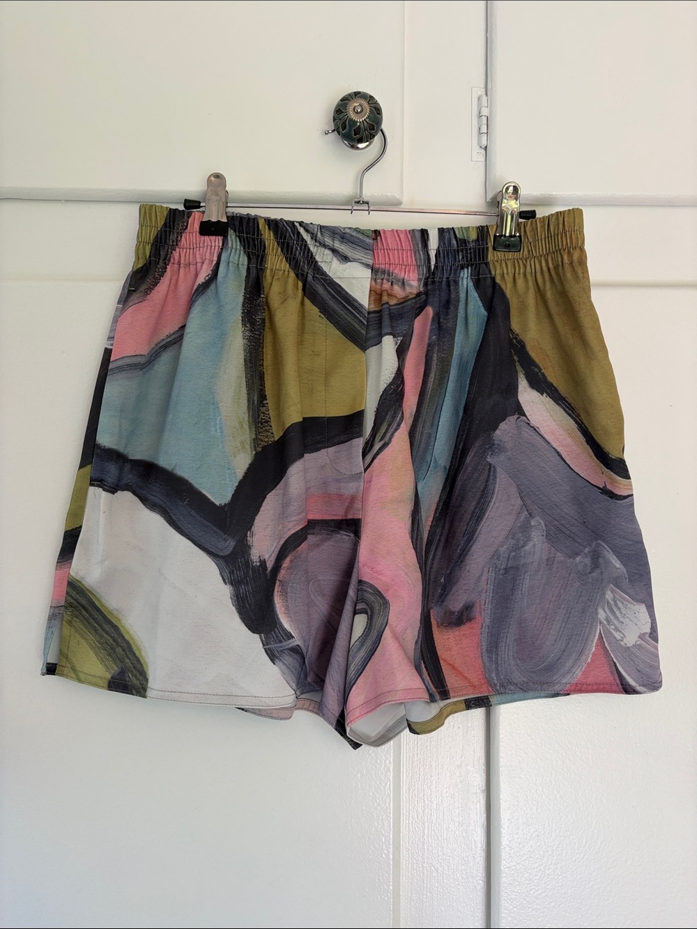 Topshop Abstract Brushstroke High-Waist Shorts - Pink Blue Green Gray